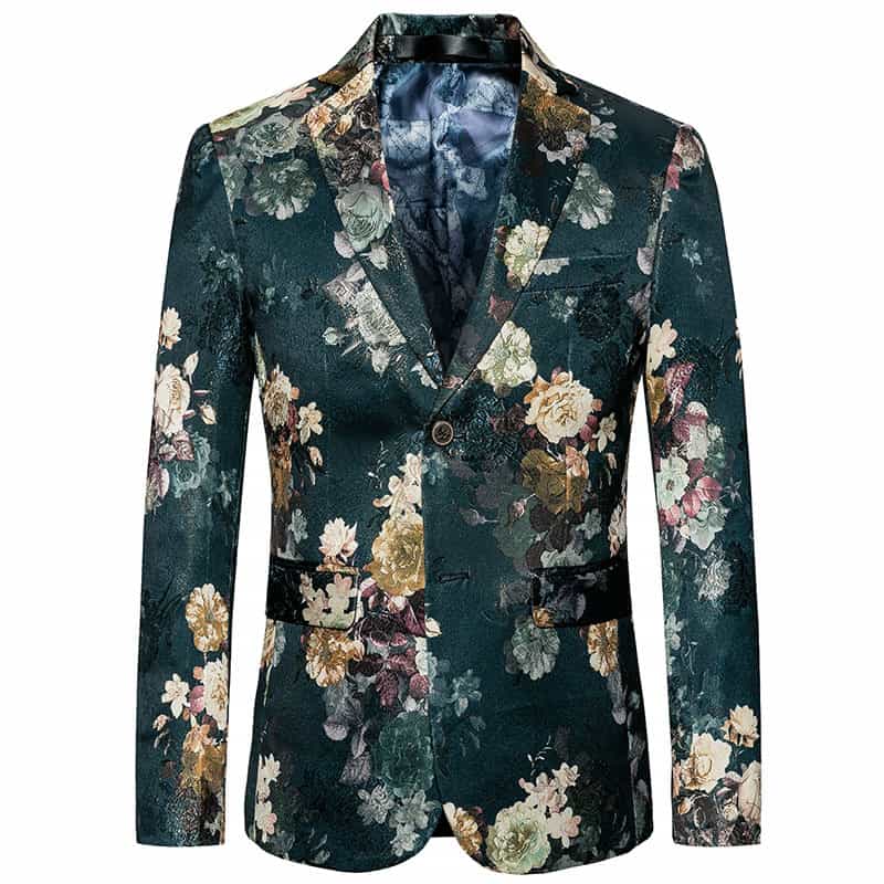 Men's Casual Blazer Green Rose Floral Jacquard Sports Coat