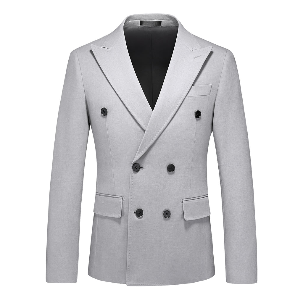 Men's Double Breasted Blazer Grey Suit Jacket