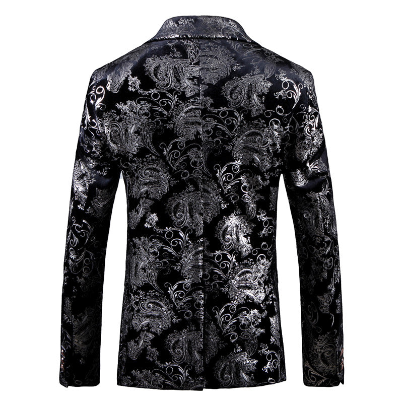 Men's Printed Jacket in Silver One Button