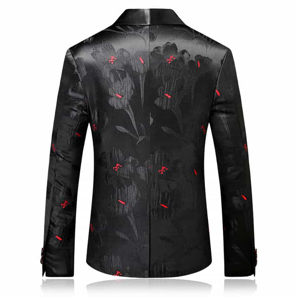 Men's Blazer  Jacquard Floral Suit Jacket in Black