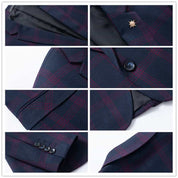 Men's 3 Piece Plaid Suit in 3 Color One Button