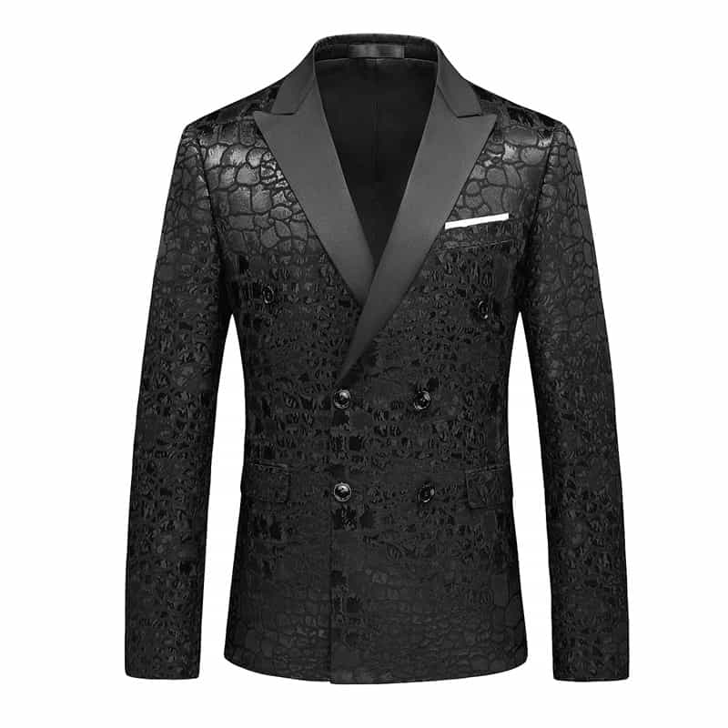 Men‘s Double Breasted Blazer Jacquard Suit Jacket Black Color