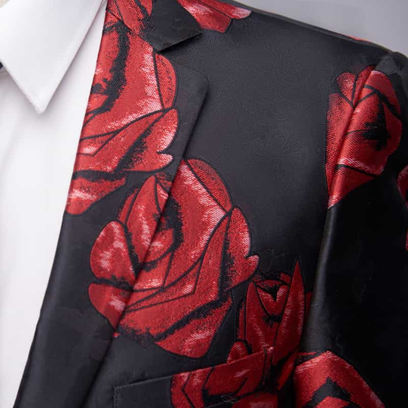 Men's 2 Piece Floral Suit with Red Rose Print