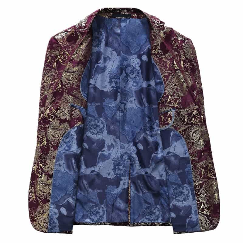 Men's Blazer Floral Printed Sport Coat Jacket Blue