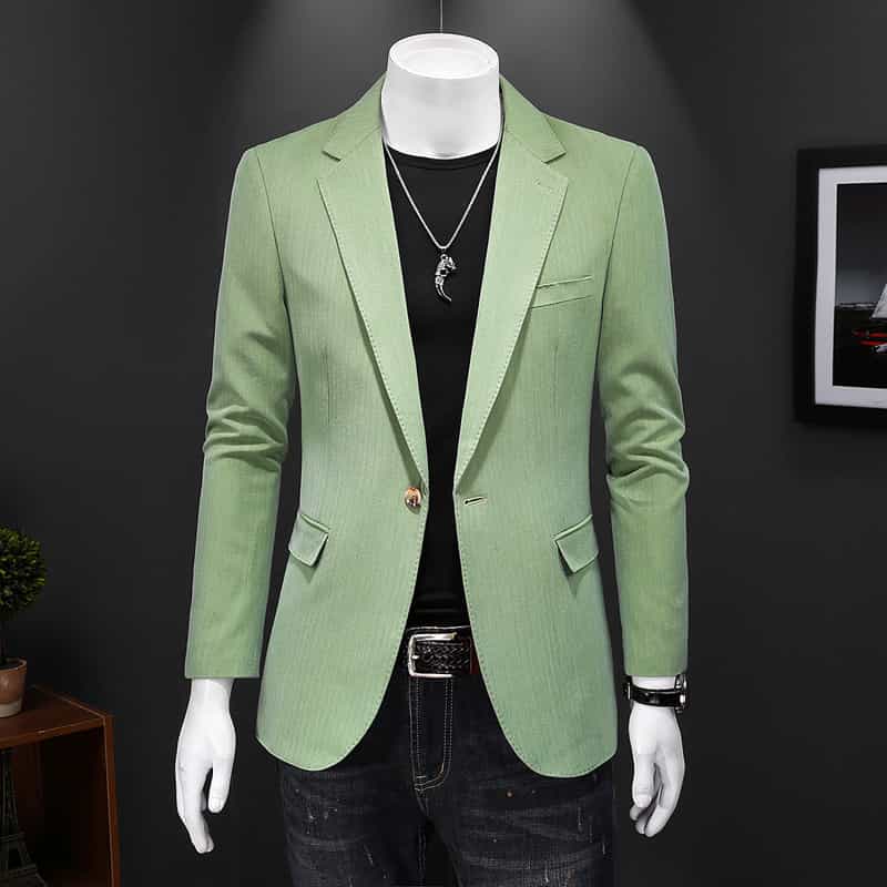 Men's Light Green Blazer Slim Fit One Button Closure