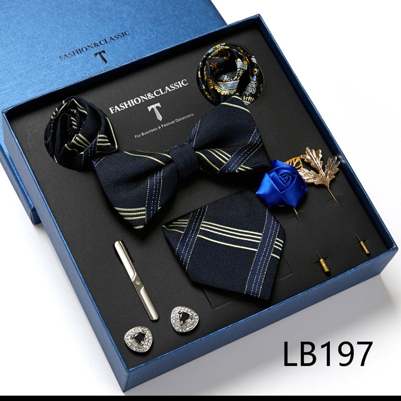 Men's 8 Pieces Gift Ties Set in Navy & Grey
