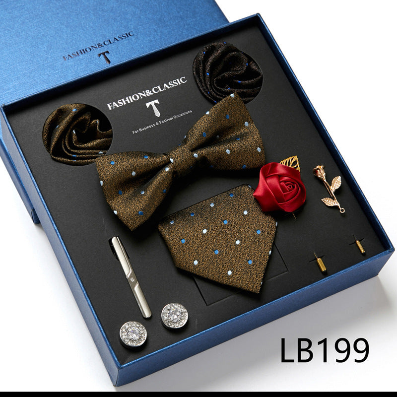 Men's 8 Pieces Gift Ties Set in Black & Khaki