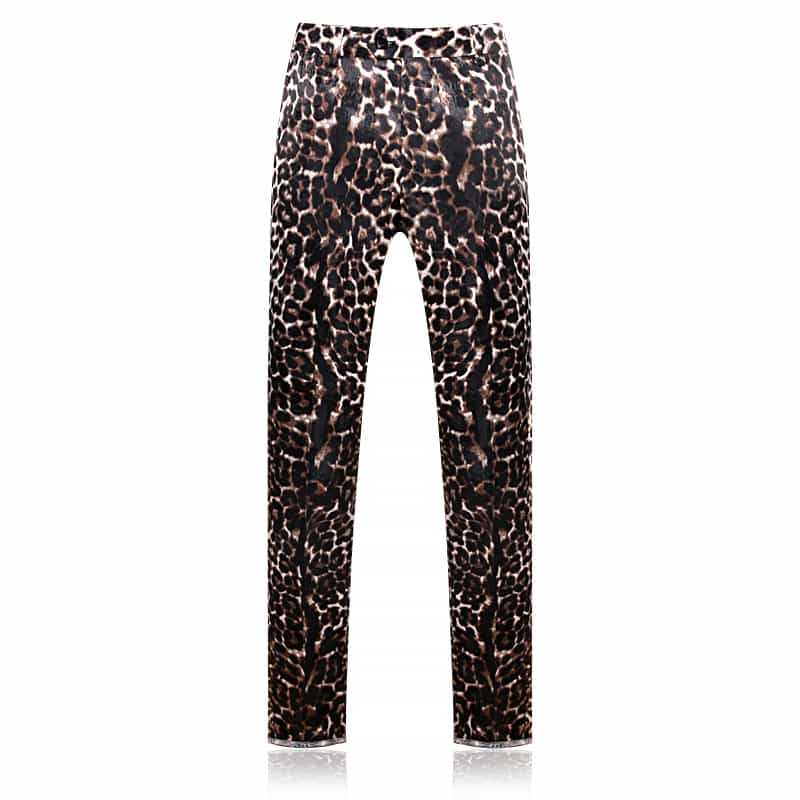 Mens Slim Fit Flat Front Cheetah Pants Leopard Trousers Animal Print