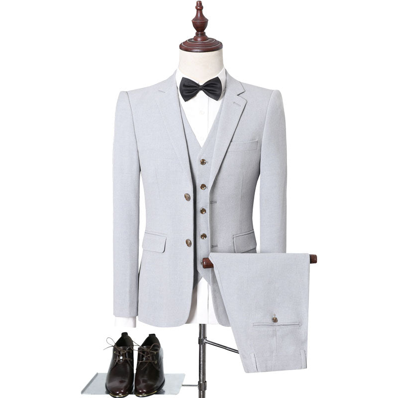 Men's  3 Piece Suit Solid Grey Brown Khaki Colors