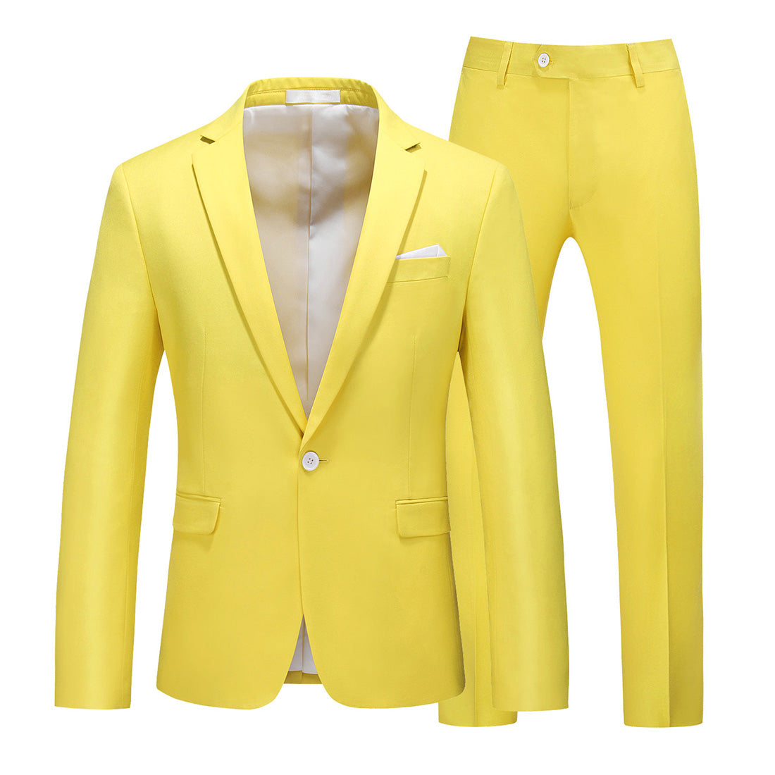 Men 2 Piece Suit Pink & Yellow & Grey Plain Colors One Button Closure