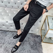 Flat-Front Cropped Trousers in Black