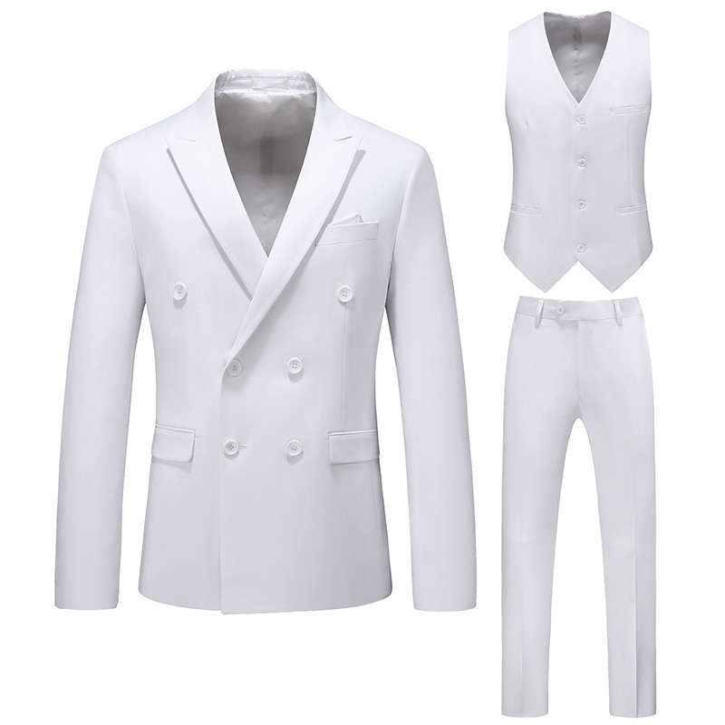 Mens 3 Piece Double Breasted Suit in Plain 10 Colors