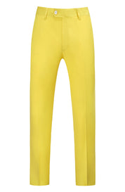 Men 2 Piece Suit Pink & Yellow & Grey Plain Colors One Button Closure