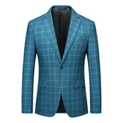 Men's Slim Fit Blazer One Button Blue Plaid Sports Coat