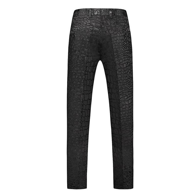 Mens Slim Fit Flat Front Pants Jacquard Embroidered Black Prom Trousers