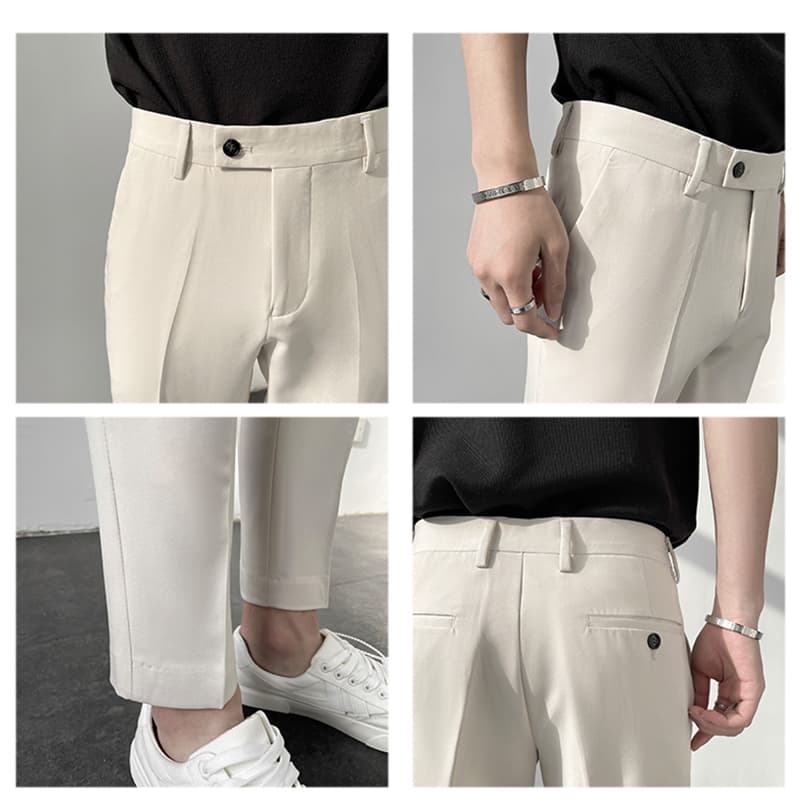 Mens Flat-Front Ankle-Length Dress Pants Slim Fit Cropped Trousers