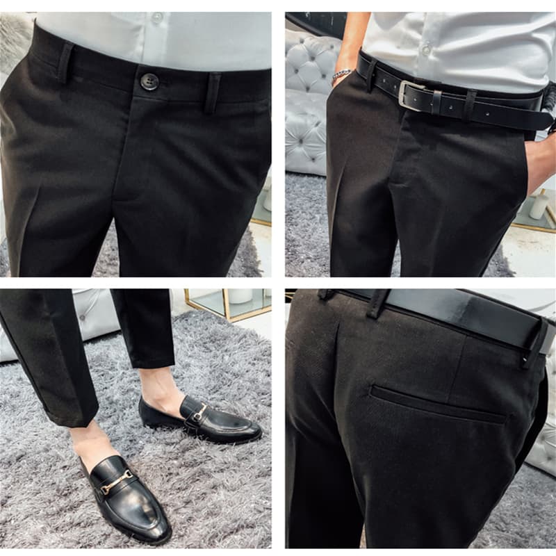 Mens Flat-Front Ankle-Length Dress Pants Slim Fit Cropped Trousers MOGU SUIT Mens Flat-Front Ankle-Length Dress Pants Slim Fit Cropped Trousers MOGU SUIT