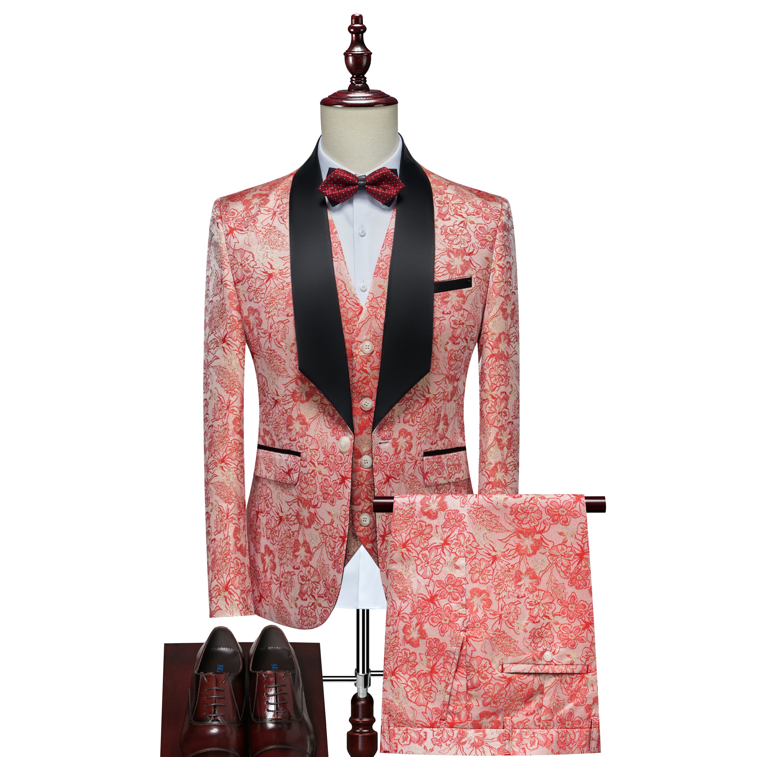 Men's 3 Piece Casual Floral Printed Tuxedos For Prom