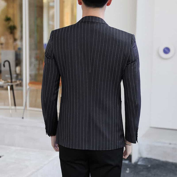 Men Striped Black Blazer in One Button