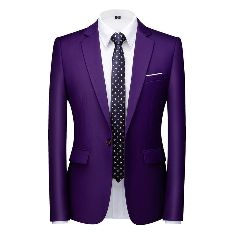Men Solid Purple 2 Piece Suit One Button Closure