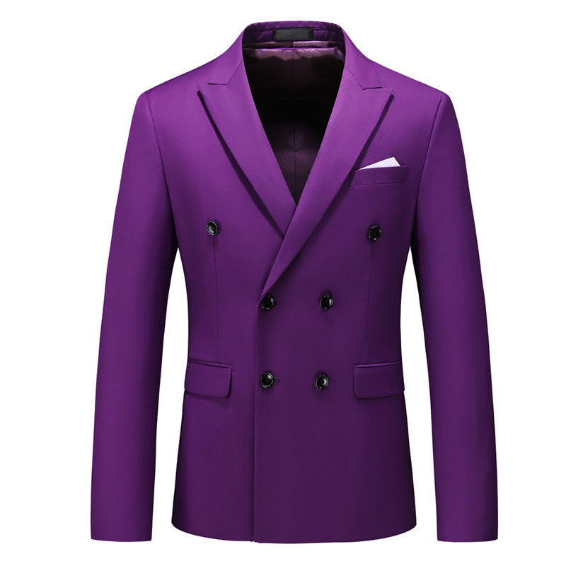 Mens Double Breasted Suit Jacket Slim Fit Blazer Solid Sports Coat ...