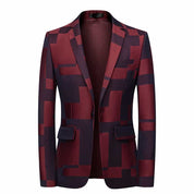 Men's Blazer Plaid Casual Sports Coat in Red & Blue