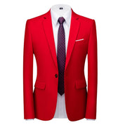 Men Solid Red Leisure 2 Piece Suit One Button Closure