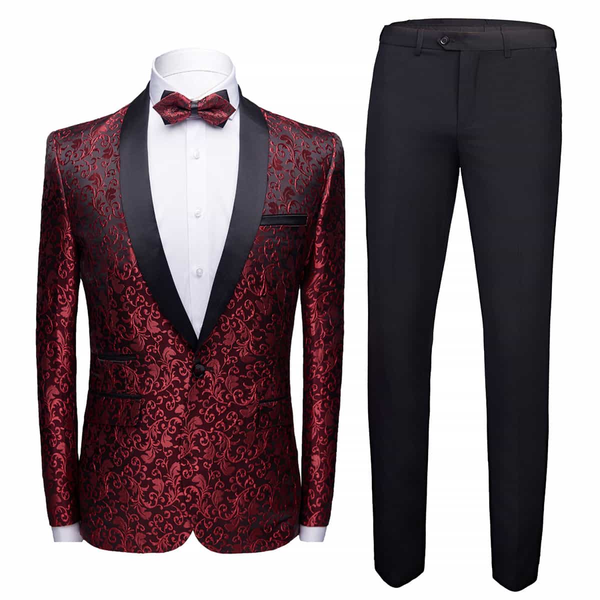 Mens 2 Piece Floral Tuxedo in Bule Black Red White