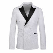 Men‘s Double Breasted Blazer Floral Jacquard Suit Jacket Elegant