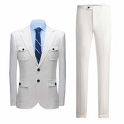 Mens 2 Piece White Suit Slim Fit Solid Tuxedos For Wedding Prom Groomsmen Party