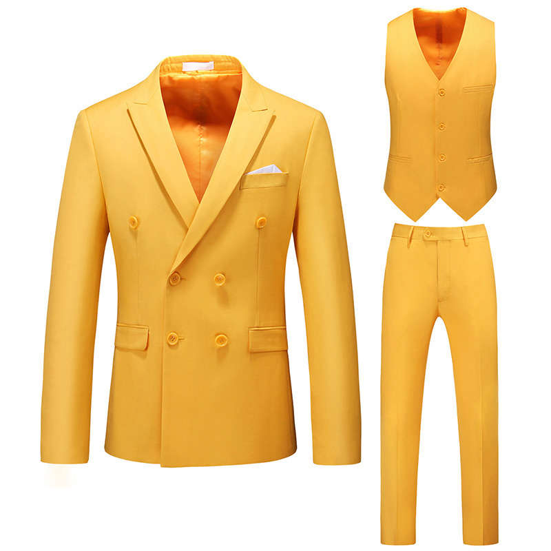 Mens 3 Piece Double Breasted Suit in Plain 10 Colors